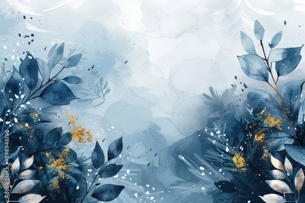 Poster a blue and white floral design with leaves on a flat surface, ideal for using as a background or pla