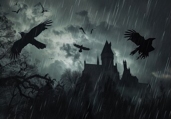 Fototapeta premium Haunted Castle in the Rain