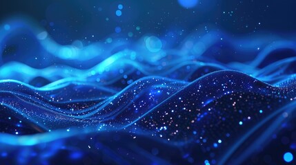 Fototapeta premium Abstract blue digital background with vibrant glowing lines, representing technology and data flow.