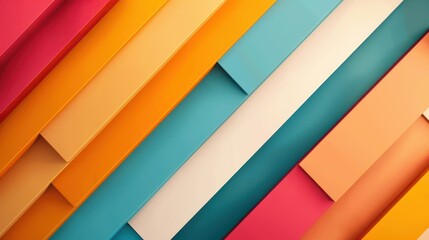 Obraz premium This image presents diagonal color stripes in an abstract seamless pattern, integrating shades of blue, red, yellow, and beige, perfect for energetic designs.