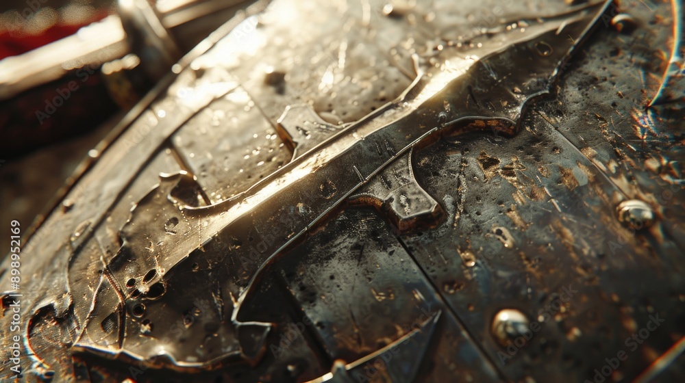 Poster close-up shot of a metal object sitting on a table
