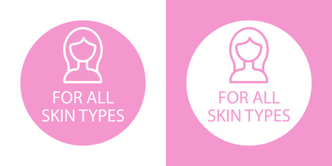 for all skin types icon Flat set in black and white color outline vector