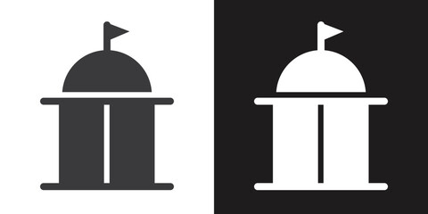 Government icon Flat set in black and white color outline vector