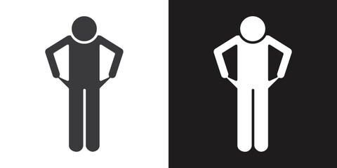 poor person empty pockets icon Flat set in black and white color outline vector