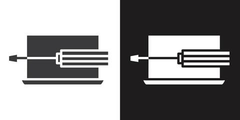 Repairing laptop icon Flat set in black and white color outline vector