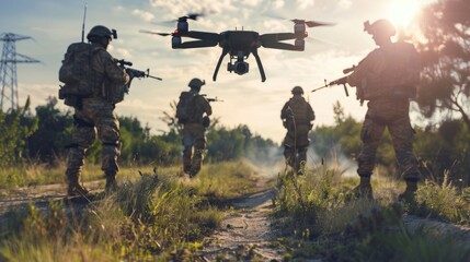 Group of soldiers walking down a dirt road