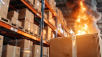 A box is on fire in warehouse