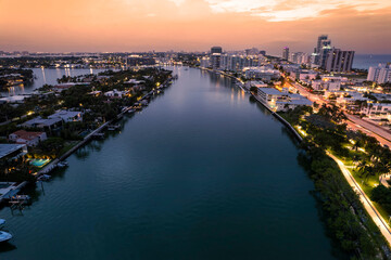 Miami Beach, Florida - Aerial of Allison Island and North Beach, separated by Indian Creek.