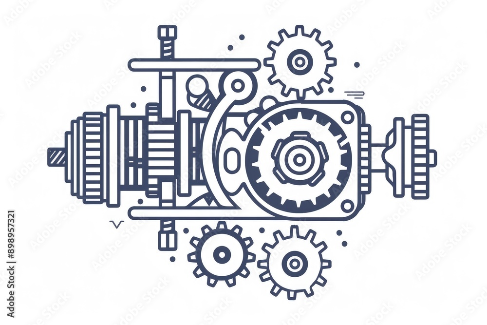 Poster A mechanical device with interlocking gears and a gearbox