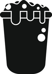 Black silhouette of a bucket overflowing with soap suds, ideal for projects related to cleaning and housework