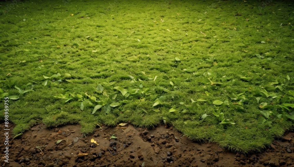 Wall mural Green Grass and Brown Soil Texture. with copy space for text