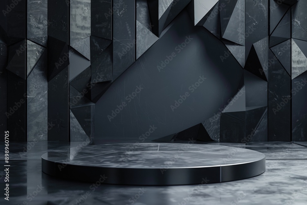 Poster a black and white photo of an empty stage with a spotlight shining down, ideal for use in presentati