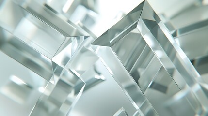 Obraz premium 49. **Create a 3D image of interconnected geometric glass prisms with smooth, glossy surfaces and intricate light play, set against a clean background