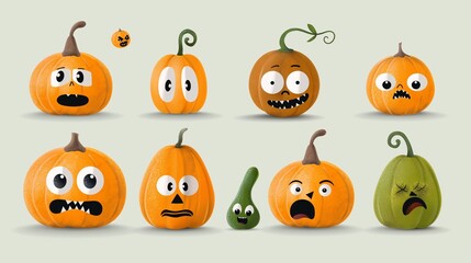 Obraz premium Pumpkin Faces Galore: A Spooktacular Lineup of Halloween Characters