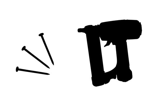 black nail gun and nails on white clip art preview