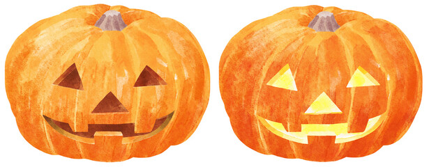 ハロウィンのかぼちゃのおばけセット　水彩タッチ