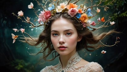 Woman with Flowers in Her Hair.