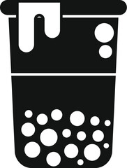 Simple icon of a plastic cup with boba tea and dripping cream