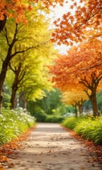 Fototapeta premium Autumn Path Through Maple Trees.