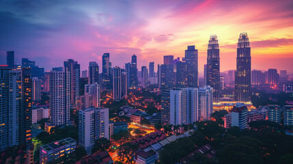 Fototapeta premium 夜明けを迎える都市