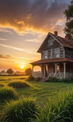 Rustic House at Sunrise.