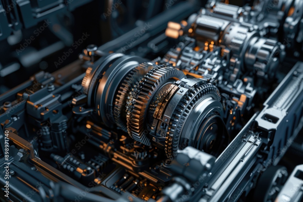 Poster Mechanical device with interlocking gears, suitable for illustrations, tutorials or technical documentation