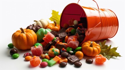Halloween candy bucket, overflowing treats