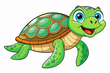 Funny Sea Turtle Vector Illustration, Cartoons, Clipart, and Line Art Design, Funny sea turtle vector, cartoon, clipart, and line art design on white background.