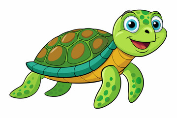 Fototapeta premium Funny Sea Turtle Vector Illustration, Cartoons, Clipart, and Line Art Design, Funny sea turtle vector, cartoon, clipart, and line art design on white background.