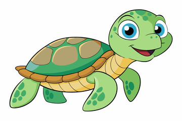 Funny Sea Turtle Vector Illustration, Cartoons, Clipart, and Line Art Design, Funny sea turtle vector, cartoon, clipart, and line art design on white background.
