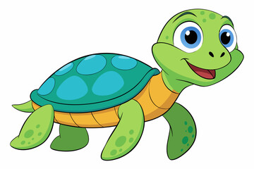 Funny Sea Turtle Vector Illustration, Cartoons, Clipart, and Line Art Design, Funny sea turtle vector, cartoon, clipart, and line art design on white background.