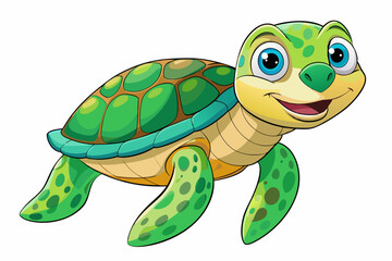 Funny Sea Turtle Vector Illustration, Cartoons, Clipart, and Line Art Design, Funny sea turtle vector, cartoon, clipart, and line art design on white background.