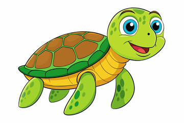 Funny Sea Turtle Vector Illustration, Cartoons, Clipart, and Line Art Design, Funny sea turtle vector, cartoon, clipart, and line art design on white background.