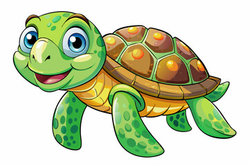 Funny Sea Turtle Vector Illustration, Cartoons, Clipart, and Line Art Design, Funny sea turtle vector, cartoon, clipart, and line art design on white background.