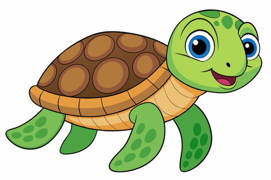 Funny Sea Turtle Vector Illustration, Cartoons, Clipart, and Line Art Design, Funny sea turtle vector, cartoon, clipart, and line art design on white background.