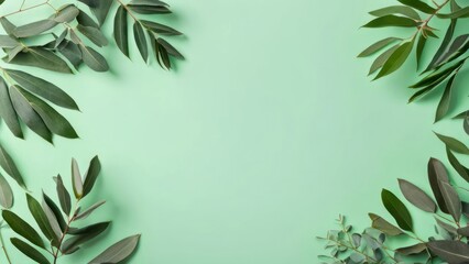 a close up of a green background with leaves and branches