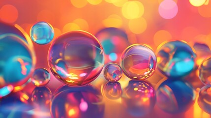 28. **Render a 3D glossy glass composition with intricate light reflections and transparency, set in front of a vivid, random color background