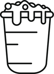 Line icon of a chemistry beaker overflowing with liquid and bubbles, perfect for representing chemical reactions or lab experiments