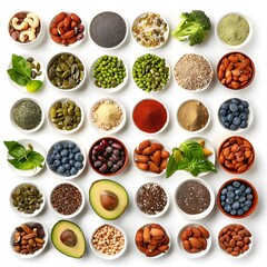 Healthy Food Ingredients Collection Top View White Background