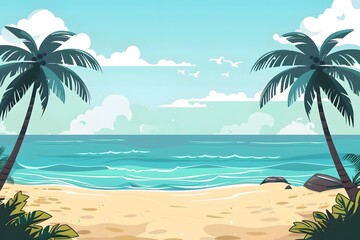 Obraz premium Tropical Beach Landscape Illustration