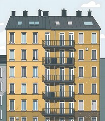 Naklejka premium Facade of Yellow Building with Black Balconies