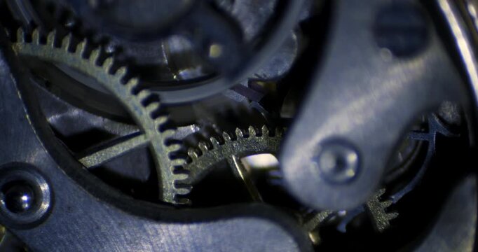 Macro shot of vintage watch clock with gear and cogs