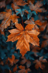 A close-up view of a single leaf attached to a tree branch, highlighting its texture and veins