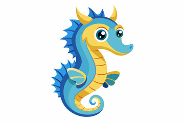 Fototapeta premium Funny Seahorse Vector Illustration on White Background Cartoons, Clipart, Line Art Design, Funny seahorse vector art on white background, ideal for cartoons, clipart, and line art designs