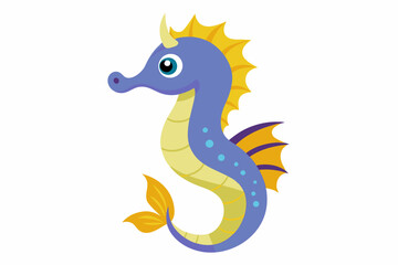 Fototapeta premium Funny Seahorse Vector Illustration on White Background Cartoons, Clipart, Line Art Design, Funny seahorse vector art on white background, ideal for cartoons, clipart, and line art designs