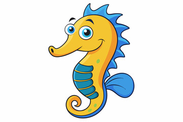 Funny Seahorse Vector Illustration on White Background Cartoons, Clipart, Line Art Design, Funny seahorse vector art on white background, ideal for cartoons, clipart, and line art designs
