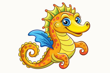 Funny Seahorse Vector Illustration on White Background Cartoons, Clipart, Line Art Design, Funny seahorse vector art on white background, ideal for cartoons, clipart, and line art designs