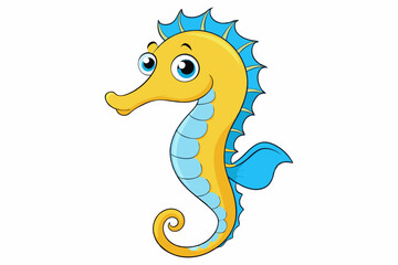 Fototapeta premium Funny Seahorse Vector Illustration on White Background Cartoons, Clipart, Line Art Design, Funny seahorse vector art on white background, ideal for cartoons, clipart, and line art designs
