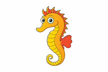 Fototapeta premium Funny Seahorse Vector Illustration on White Background Cartoons, Clipart, Line Art Design, Funny seahorse vector art on white background, ideal for cartoons, clipart, and line art designs