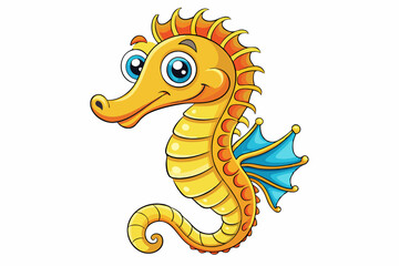 Fototapeta premium Funny Seahorse Vector Illustration on White Background Cartoons, Clipart, Line Art Design, Funny seahorse vector art on white background, ideal for cartoons, clipart, and line art designs